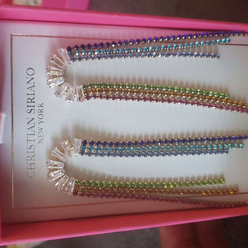 Christian Siriano crystal rainbow dangle earrings